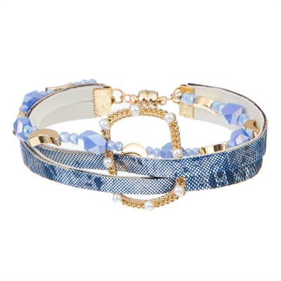 Браслет Mulit Snakeskin Handmade кожаный наслаивает голубой цвет отбортованный для пастушкы
