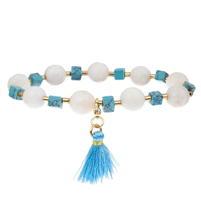 Граненное Кристл отбортовывает лакомство голубого браслета Tassel Stretchy Stackable Handmade