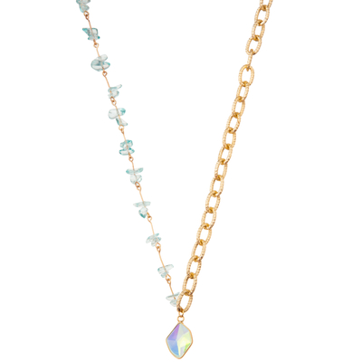 Multicolor вышитая бисером позолоченная драгоценная камень звена цепи 14K/ожерелье жемчуга/бирюзы привесное