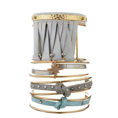 Рука шарма звезды золота циркона - сплетенный тумак кожаного Bangle открытый для женщины