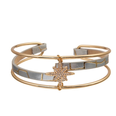 Рука шарма звезды золота циркона - сплетенный тумак кожаного Bangle открытый для женщины