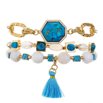 Граненное Кристл отбортовывает лакомство голубого браслета Tassel Stretchy Stackable Handmade