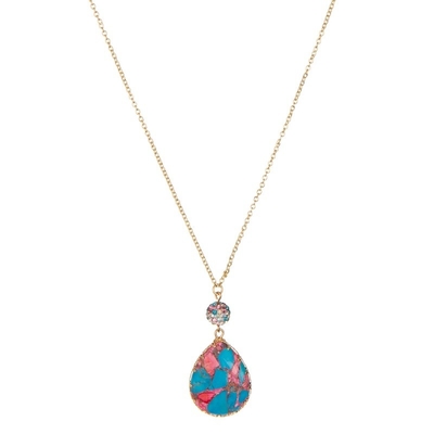 Падение бирюзы сформировало Multicolor привесного ожерелья цепи золота Handmade