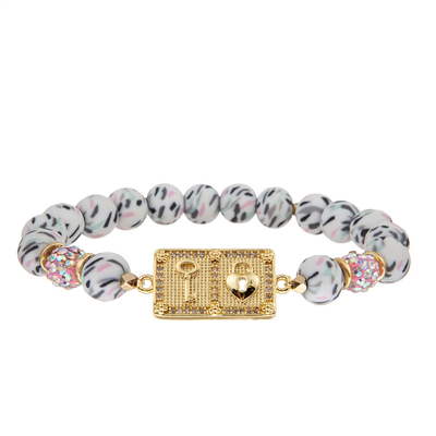 Bangles браслета 8mm черные белые каменные с покрытым золотом замком сердца форменным